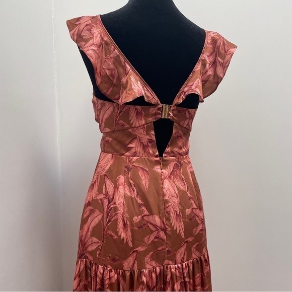 Significant Other- Copper Brown Floral Printed Cut Out Maxi Sollar Dress Size 4 - Picture 8 of 12